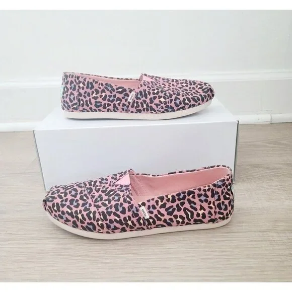 Toms Alpargata Pink Leopard Print Barbie Slip On Canvas Lisa Frank Shoes 6.5 - Picture 1 of 10